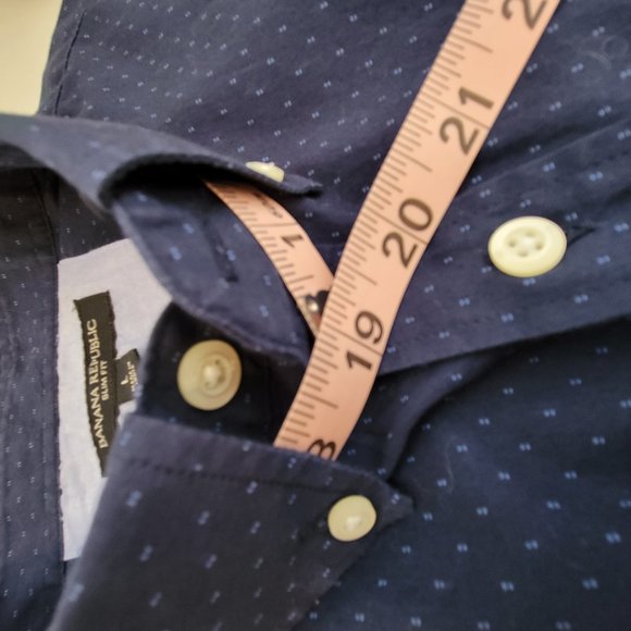 Banana Republic Mens Slim Fit L/S Button Down Shirt Size L Navy with Blue Dots - Picture 8 of 12